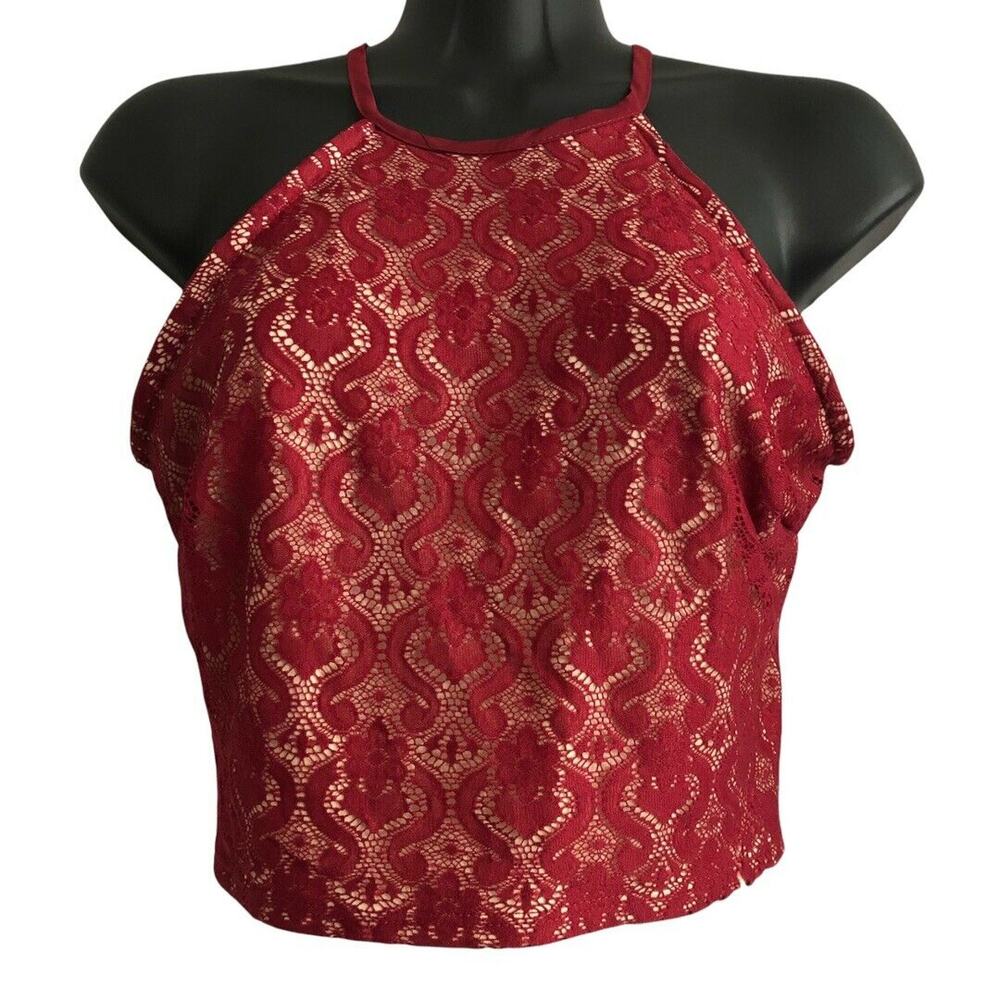 Alya Francesca's Womens Shirt Size Small Red Lace Sleeveless Crop Top Shirt Tank
